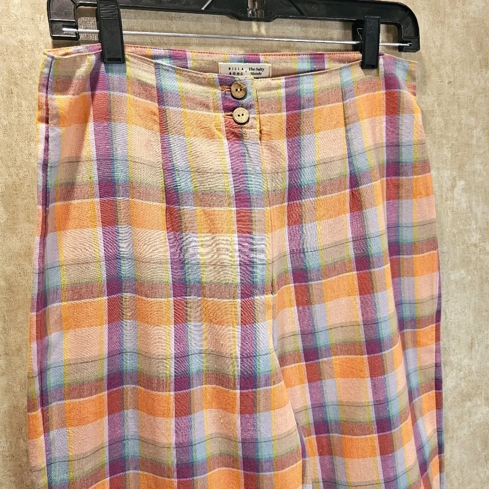 NWT Billabong The Salty Blonde Break Point Cropped Linen Blend Plaid Pants - Picture 3 of 11